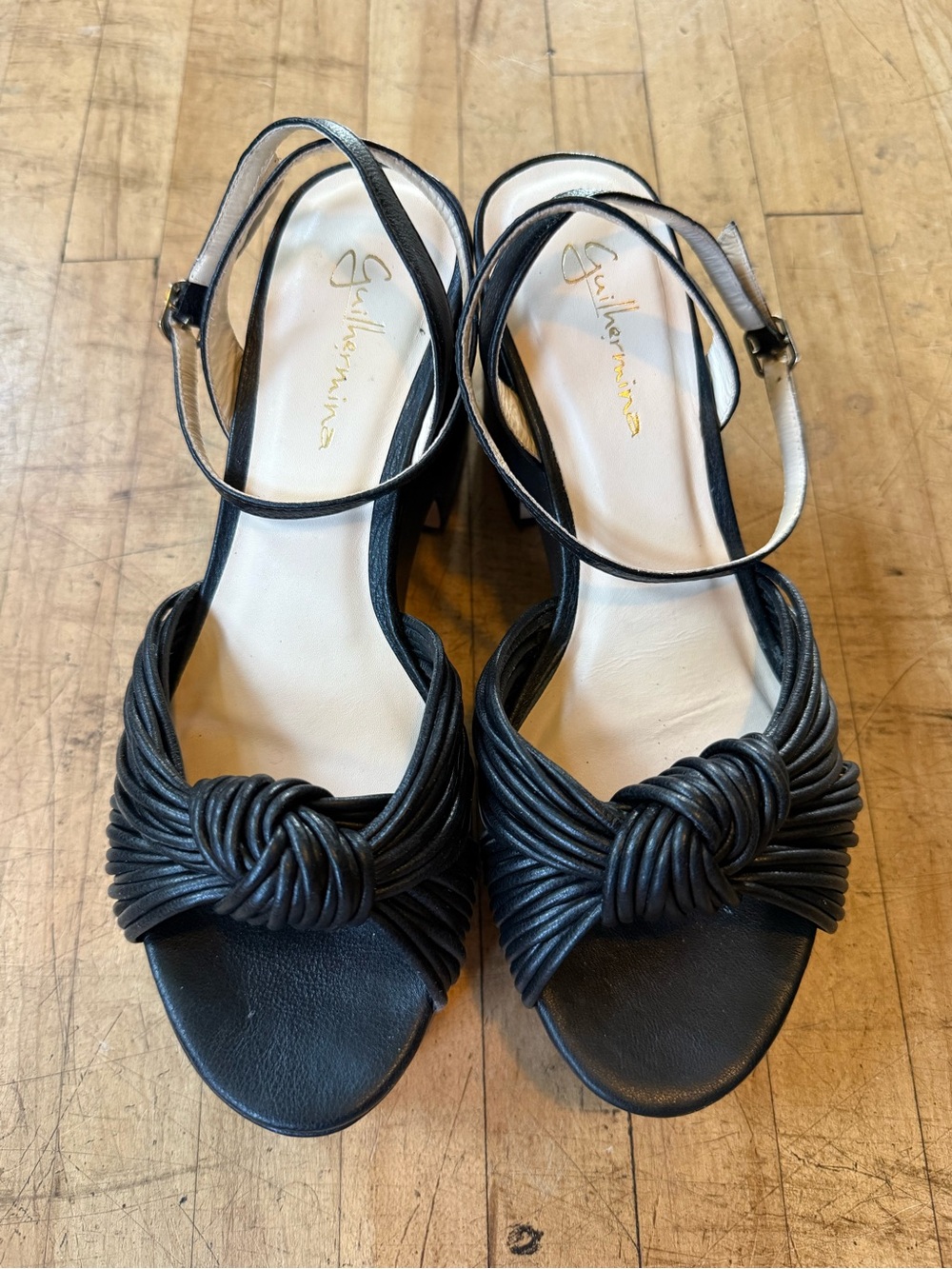 GUILHERMINA Knotted Leather Platform Sandals Wraparound Ankle Strap Anthro US 7 - Picture 8 of 9